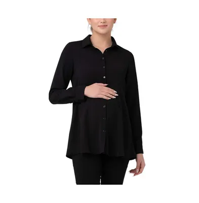 Ripe Maternity Tina Button Up Peplum Women Shirt Black