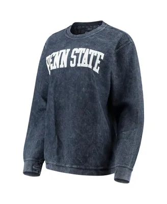 Women's Pressbox Navy Penn State Nittany Lions Comfy Cord Vintage-Like Wash Basic Arch Pullover Sweatshirt