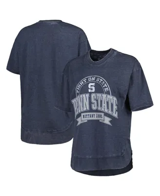 Women's Pressbox Heather Navy Penn State Nittany Lions Vintage-Like Wash Poncho Captain T-shirt