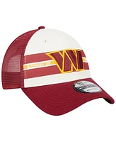 Men's New Era Cream, Burgundy Washington Commanders Team Stripe Trucker 9FORTY Snapback Hat
