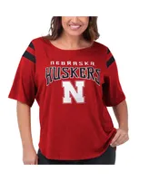 Women's G-iii 4Her by Carl Banks Scarlet Nebraska Huskers Plus Linebacker Half-Sleeve T-shirt