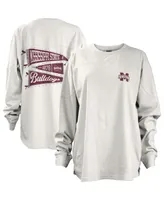 Women's Pressbox White Mississippi State Bulldogs Pennant Stack Oversized Long Sleeve T-shirt