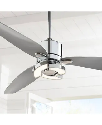 Possini Euro Design 56" Vengeance Modern 3 Blade Indoor Ceiling Fan with Led Light Remote Control Chrome Silver White Diffuser for Living Kitchen Hous