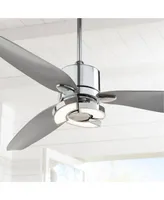 Possini Euro Design 56" Vengeance Modern 3 Blade Indoor Ceiling Fan with Led Light Remote Control Chrome Silver White Diffuser for Living Kitchen Hous