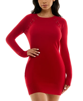 Bcx Juniors' Grommet Lace-Up Bodycon Sweater Dress