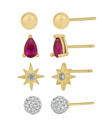 And Now This Cubic Zirconia Crystal Glass 18K Gold Plated Four Pair Earring Set