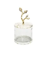 Glass Canister with Gold-Tone Marble Lid and Leaf Handle