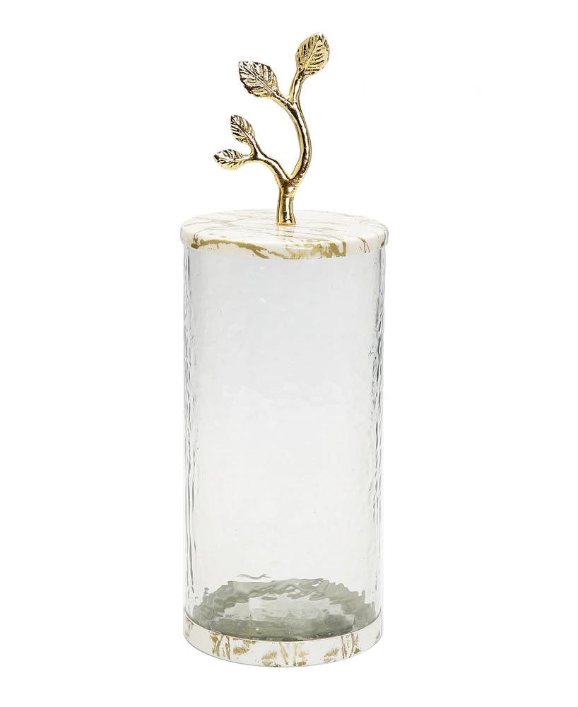 Glass Canister with Gold-Tone Marble Lid and Leaf Handle