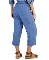 Charter Club Women's 100% Linen Solid Cropped Pull-On Pants, Created for Macy's