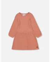 Girl 3/4 Sleeve Knitted Dress Cinnamon Pink