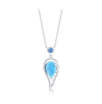 Sterling Silver Larimar Angel Wing & Aqua Cz Necklace