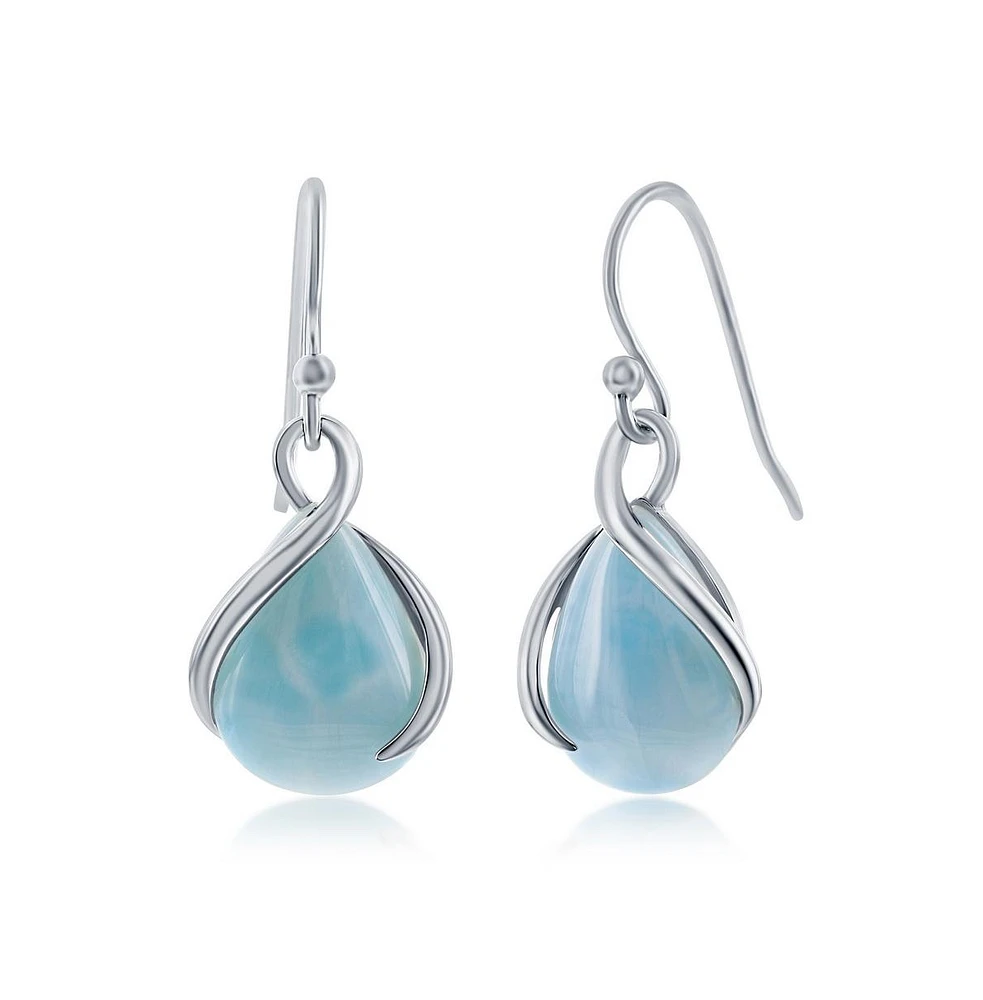 Sterling Silver Pear-shaped Larimar Twist Earrings