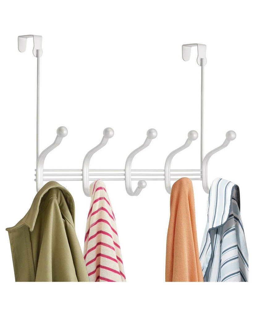 mDesign Metal Over Door Hanging Storage Organizer Rack, 10 Hooks - Pearl White