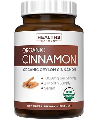 Healths Harmony Organic Ceylon Cinnamon Tablets, Cinnamon Supplements for Energy, Heart, and Metabolism Support, Healths Harmony, 120ct