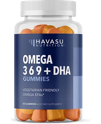 Havasu Nutrition Omega 3-6-9 Gummies + Dha Vegetarian Friendly | Supports Brain, Joint, Heart, Eye, and Immune System Function | Plant