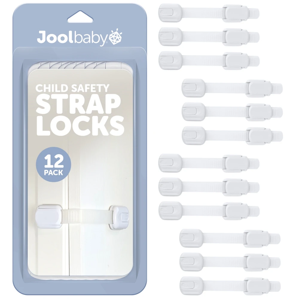 Jool Baby Toddler Multi-Use Safety Strap for Cabinets, Fridges, Drawers, Damage-Free Adhesives Safety - 12 Pack