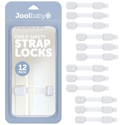 Jool Baby Toddler Multi-Use Safety Strap for Cabinets, Fridges, Drawers, Damage-Free Adhesives Safety - 12 Pack