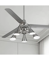 Casa Vieja 60" Casa Turbina Industrial 3 Blade Indoor Ceiling Fan with Light Led Remote Control Adjustable Brushed Nickel Metal for House Bedroom Livi