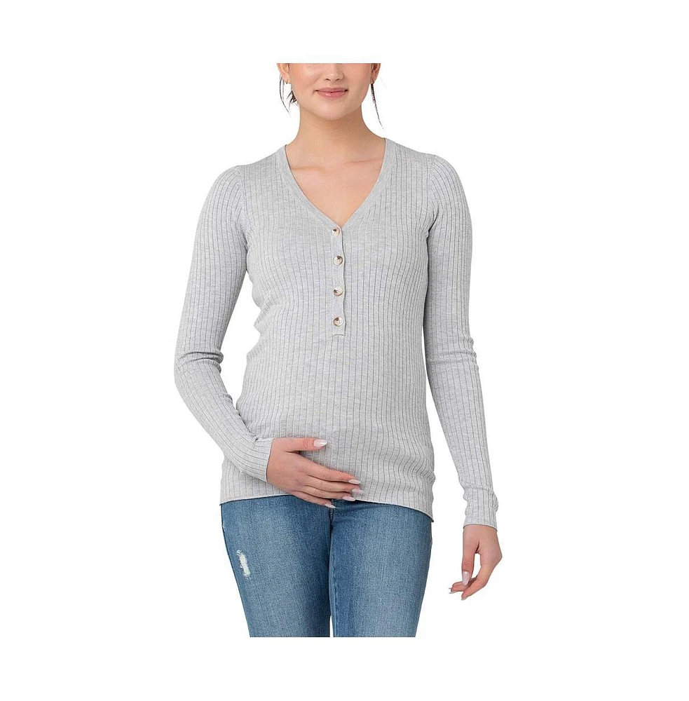 Ripe Maternity Maternity Ripe Zoe Button Up Nursing Knit Top Silver Marle