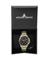 Jacques Lemans Men's Liverpool Watch with Solid Stainless Steel Strap, Ip-/Ip-Gold Bicolor, Chronograph