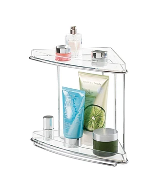 mDesign Steel/Plastic 2-Tier Freestanding Bathroom Corner Organizer