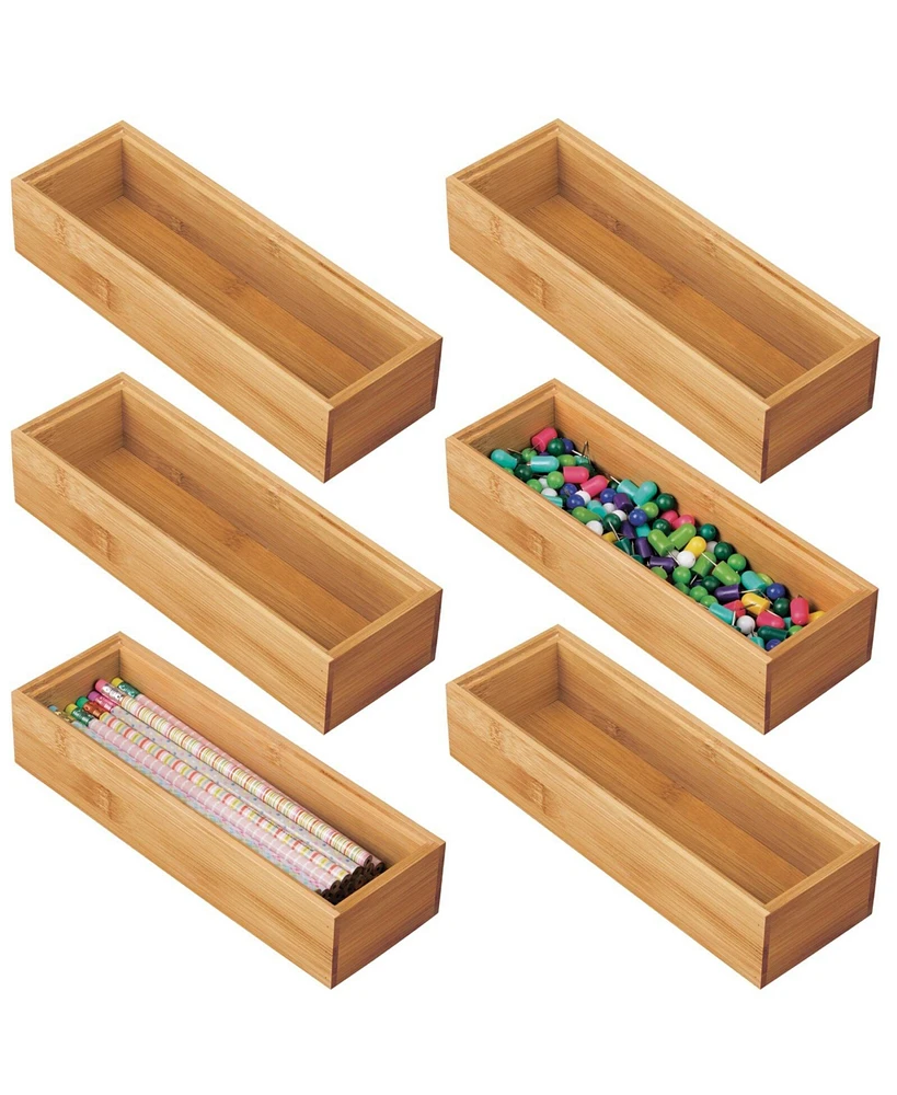 mDesign Wooden Bamboo Office Drawer Organizer Box Tray - 6 Pack - Natural Wood