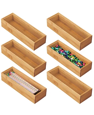 mDesign Wooden Bamboo Office Drawer Organizer Box Tray - 6 Pack - Natural Wood