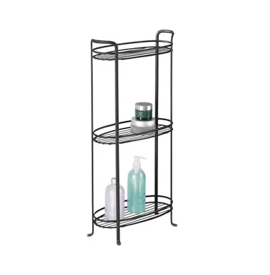 mDesign Vertical Standing Bathroom Shelving Unit Tower with 3 Baskets, White