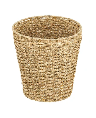 mDesign Seagrass Round Woven Garbage Wastebasket Trash Can, Natural