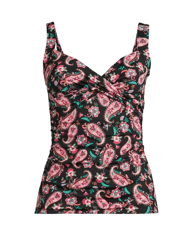 Lands' End Women's UPF 50 Geo Print Border Underwire Square Neck Tankini  Top - Blue 2