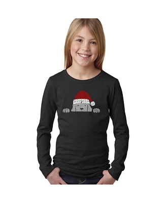 La Pop Art Girls Christmas Peeking Dog Word Long Sleeve T-Shirt
