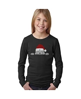 La Pop Art Girls Christmas Peeking Dog Word Long Sleeve T-Shirt
