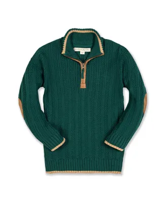 Hope & Henry Boys Organic Long Sleeve Half Zip Sweater with Suede Trim