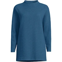Lands' End Women's Petite Long Sleeve Textured Pique Funnel Neck Tunic