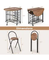 3 Pcs Folding Dining Table & Chair Set Collapsible Drop Leaf Table for Kitchen