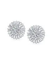 Bling Jewelry Wedding Cz Baguette Pave Round Cubic Zirconia Clip On Earrings For Women Non Pierced Ears Brass