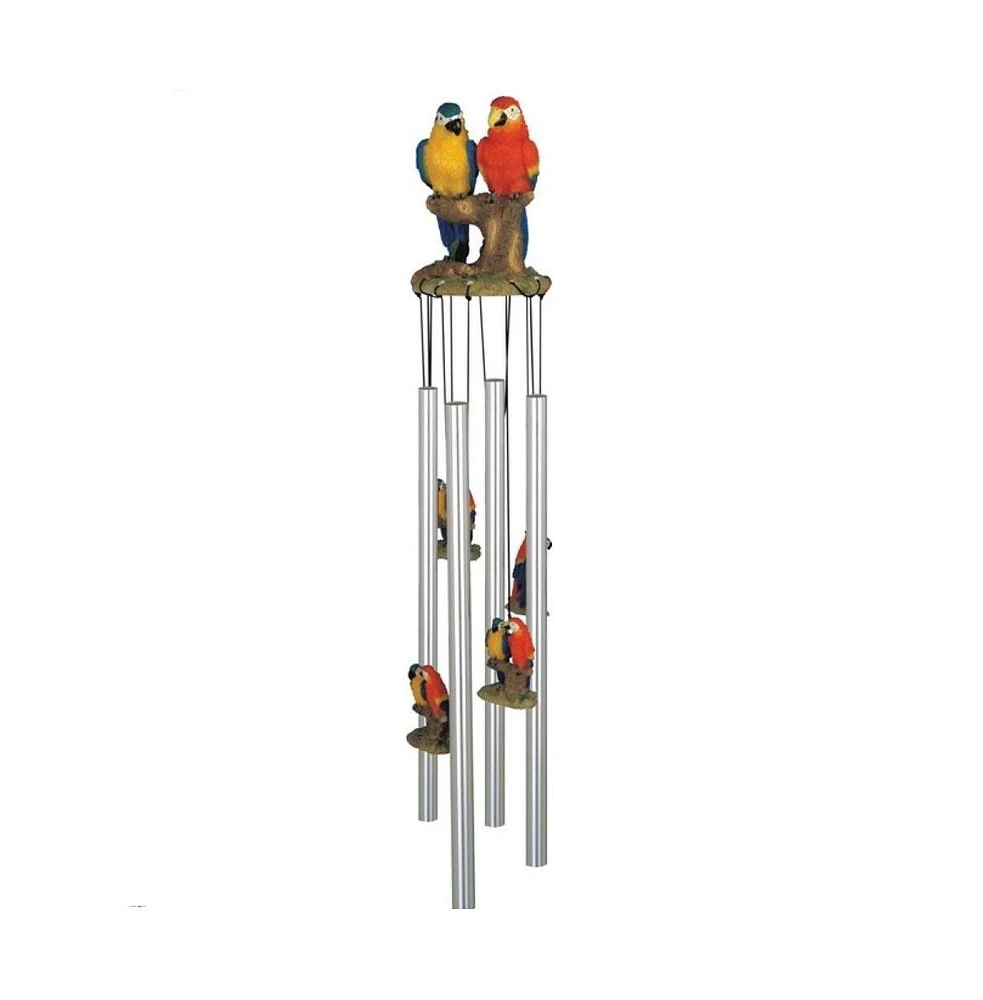 23" Long Blue and Red Parrots Round Top Wind Chime