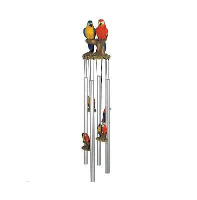 23" Long Blue and Red Parrots Round Top Wind Chime