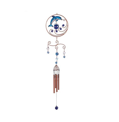 35" Long Dolphin Copper and Gem Wind Chime Marine Life