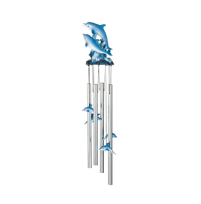 23" Long Dolphin Swimming on Wave Round Top Wind Chime Marine Life