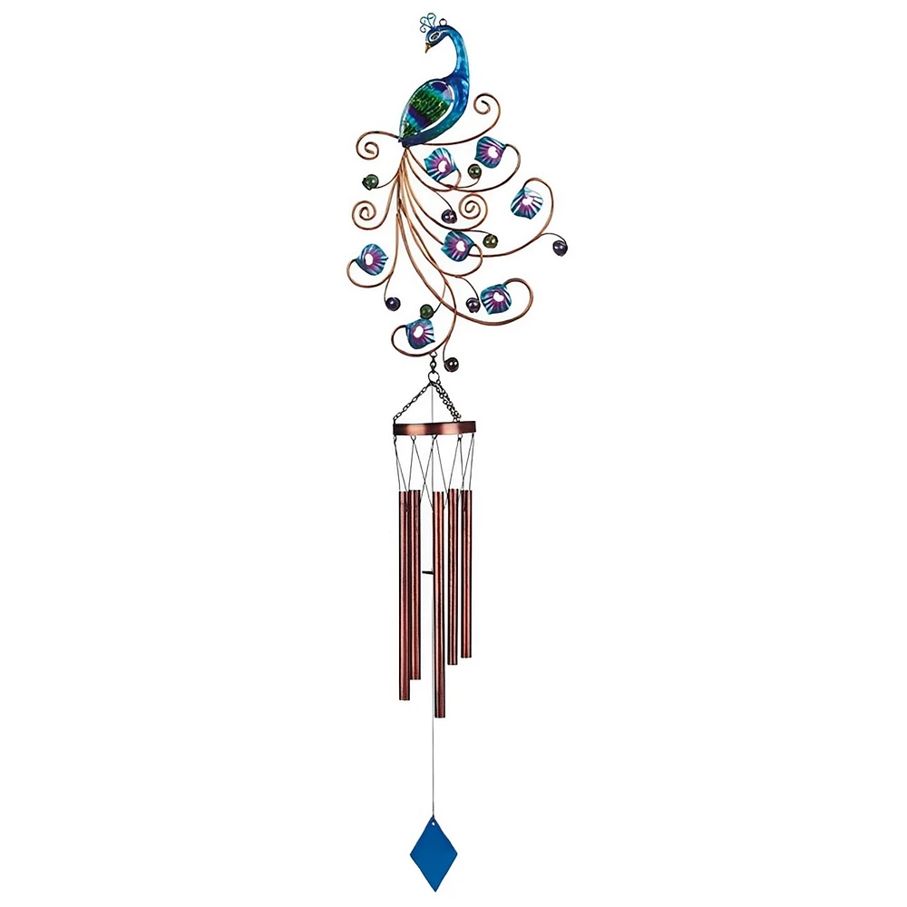 Fc Design 45" Long Blue Purple Peacock Wind Chime Home Decor Perfect Gift for House Warming, Holidays and Birthdays