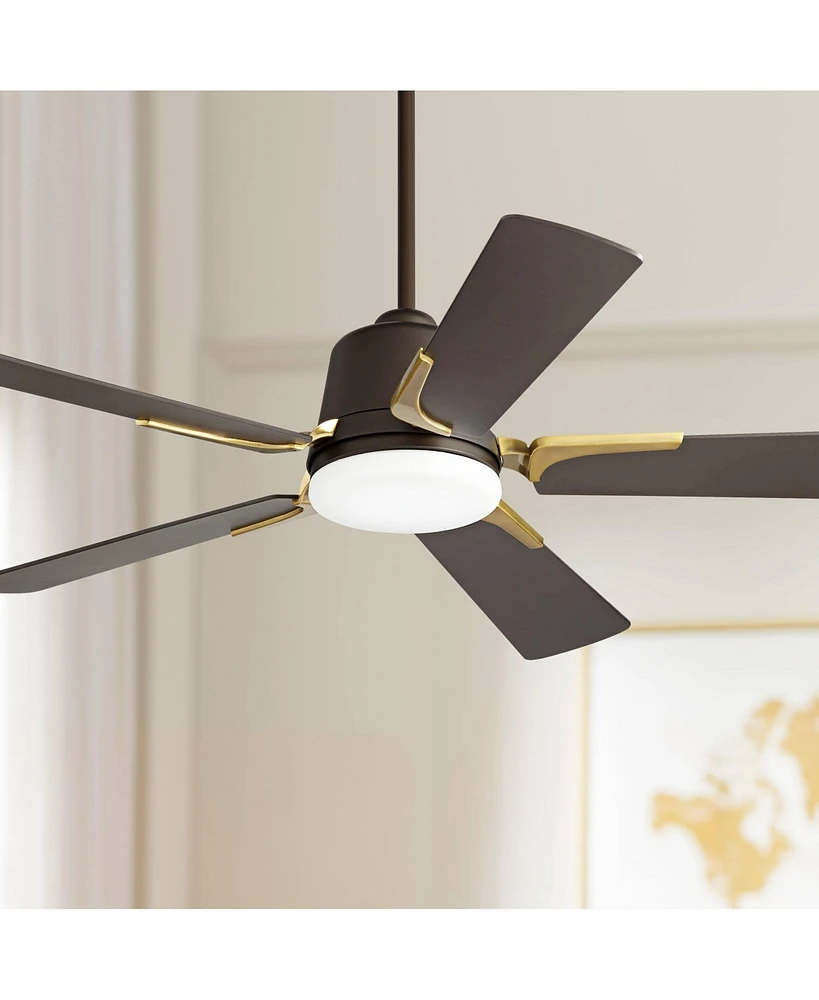 Casa Vieja 54" Desteny Modern Indoor Ceiling Fan with Led Light Remote Control Bronze Brass Wood Blades Opal Etched Glass Dimmable Living Room Kitchen