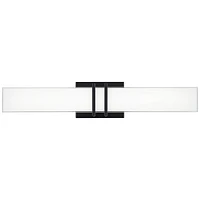 Possini Euro Design Exeter Modern Industrial Wall Light Led Black Metal Hardwired 24" Wide Light Bar Fixture Mounted White Glass Rectangular Shade for