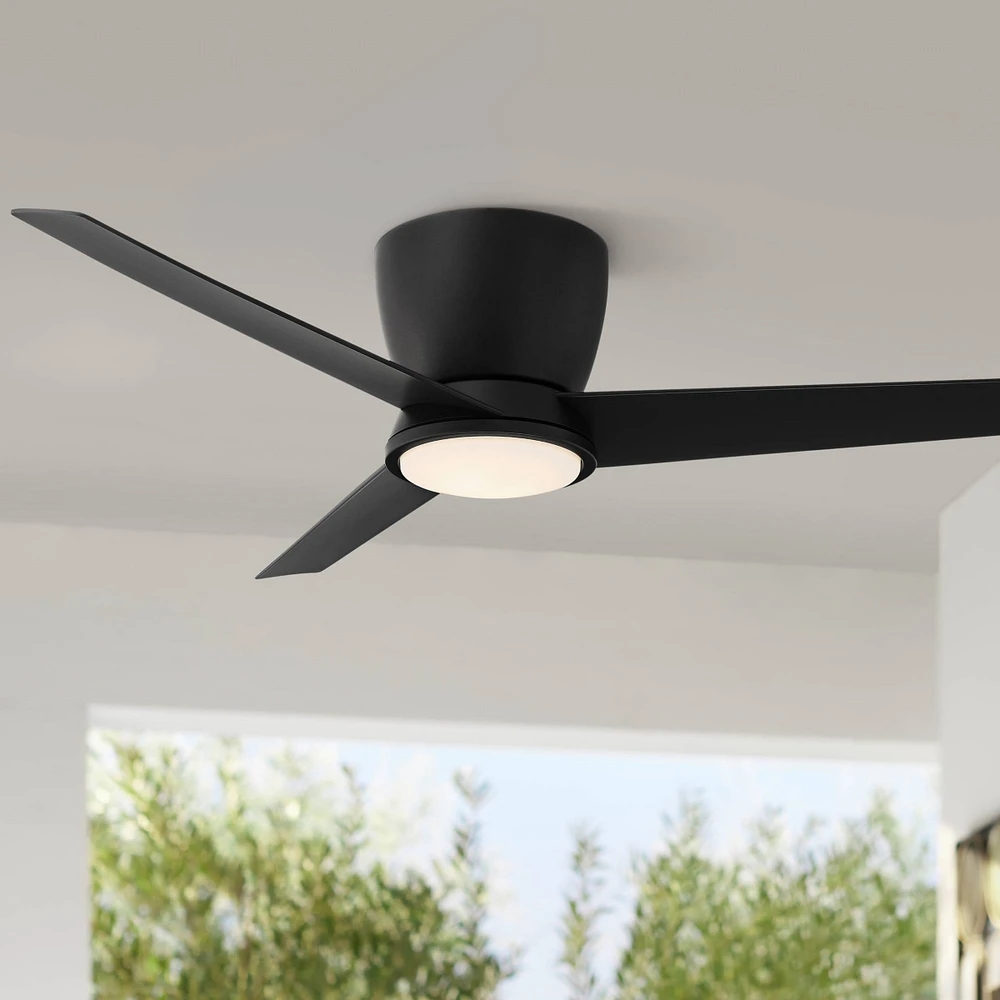 Casa Vieja 52" Auria Modern Outdoor 3 Blade Hugger Ceiling Fan with Dimmable Led Light Remote Control Matte Black Opal Glass Damp Rated for Patio Exte