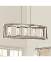 Possini Euro Design Kerr Wood Brushed Nickel Island Pendant Chandelier 32.75" Wide Modern Clear Glass Shade 5-Light Fixture for Dining Room Living Hou