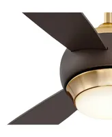 54" Lynx Modern 3 Blade Indoor Ceiling Fan with Dimmable Led Light Remote Bronze Soft Brass Frosted Opal Glass for Living Kitchen House Bedroom Family