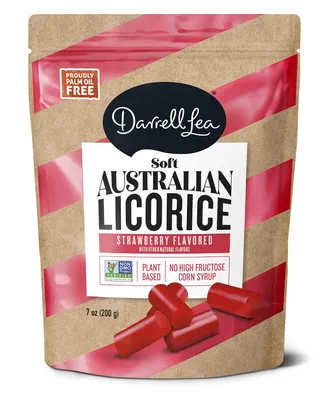 Darrell Lea Soft Australian Strawberry Licorice 7oz Bag Non-gmo Palm Oil Free, Friendly (Case of 8)