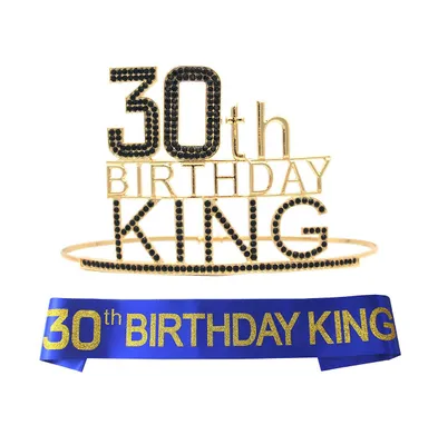 30th Birthday Crown and Sash for Men Boys - Perfect Celebrating Party Decorations