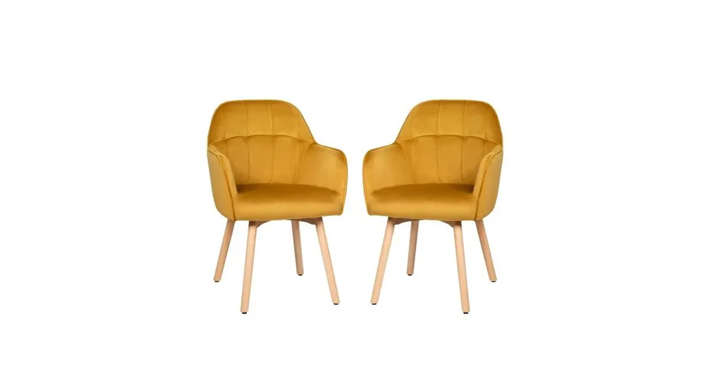 Set of 2 Mid-Back Accent Leisure Armchairs-Yellow