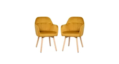 Set of 2 Mid-Back Accent Leisure Armchairs-Yellow